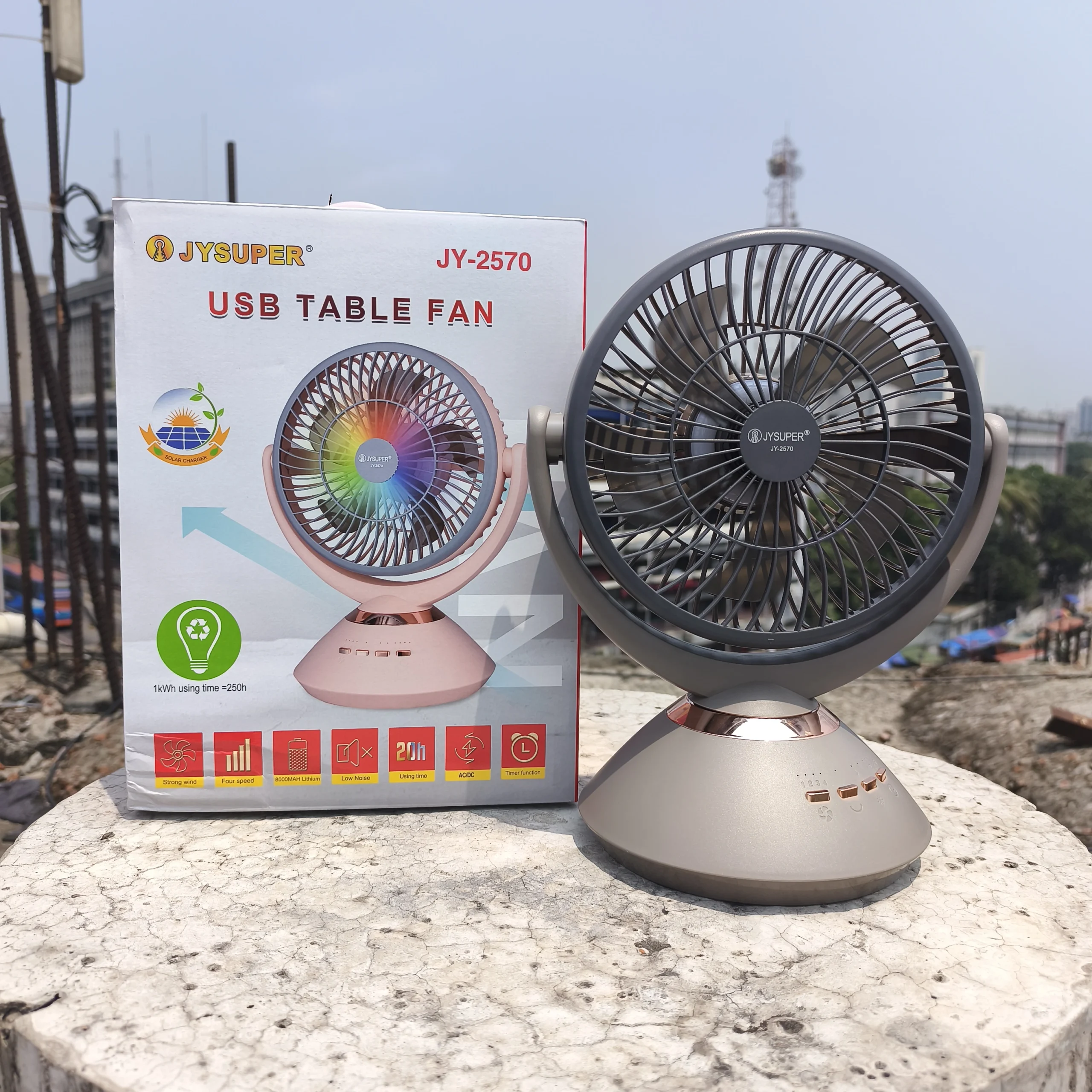 Joysuper JY-2570 USB Rechargeable Table Fan With RGB Light - 8000mAh Lithium Battery - Image 3