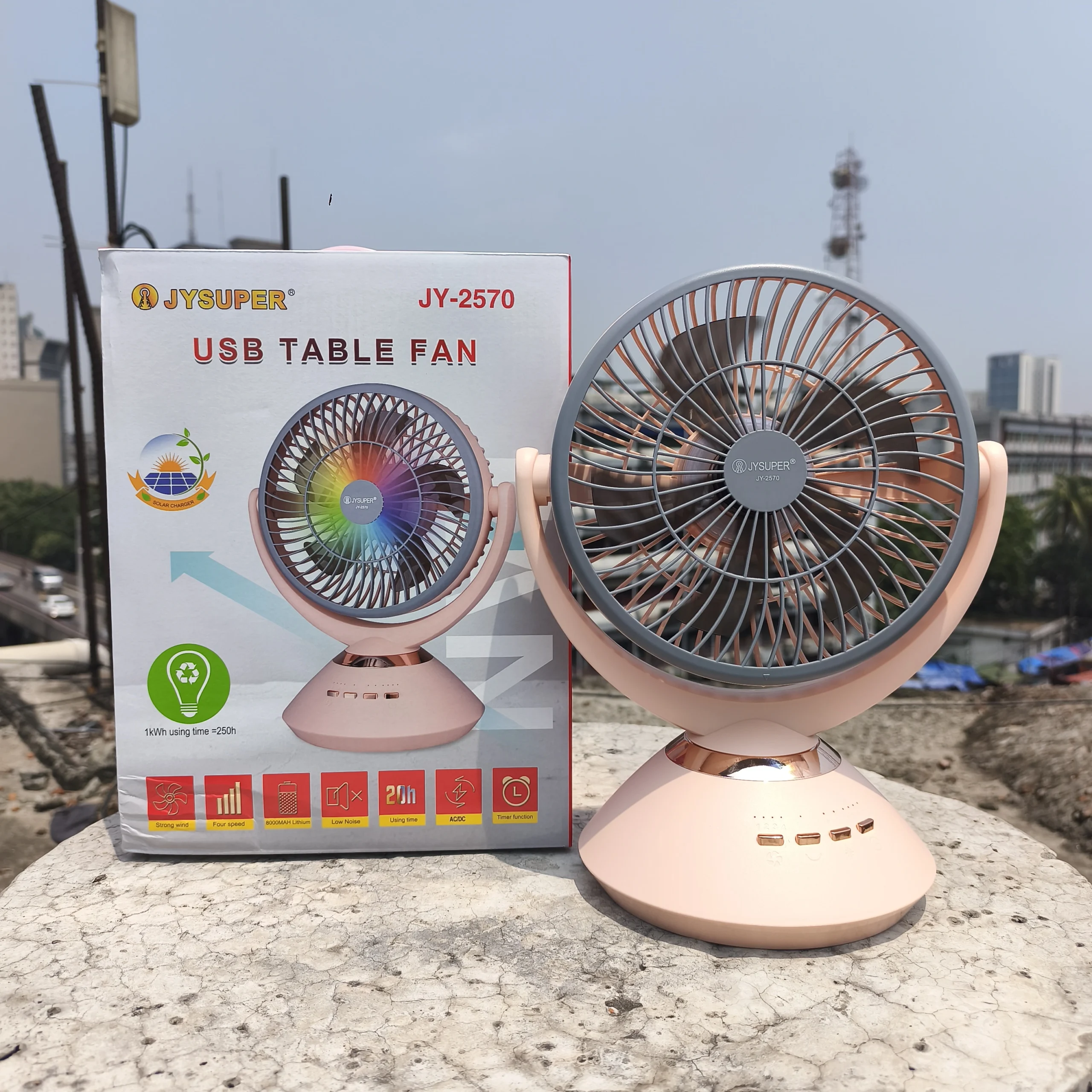 Joysuper JY-2570 USB Rechargeable Table Fan With RGB Light - 8000mAh Lithium Battery - Image 4