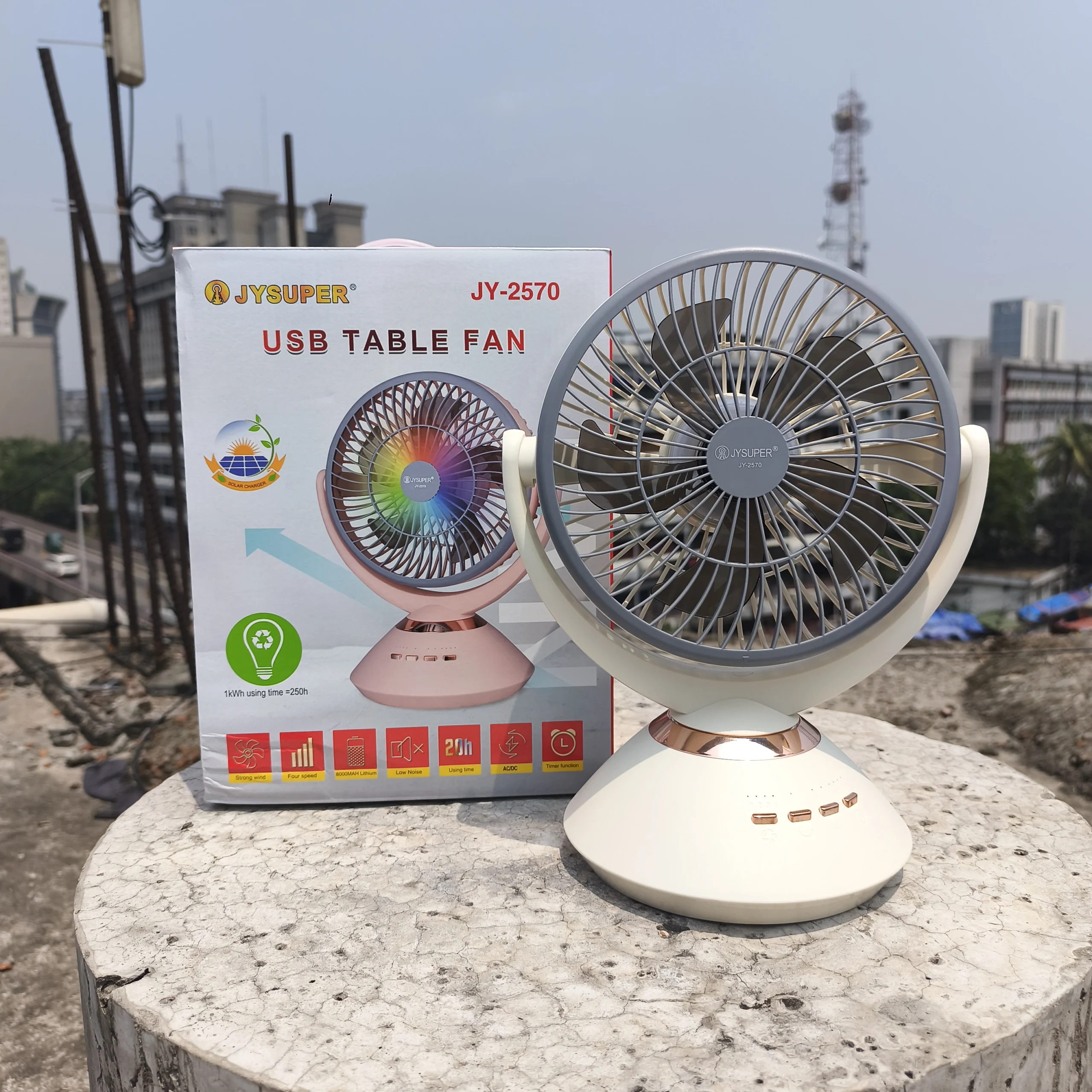 Joysuper JY-2570 USB Rechargeable Table Fan With RGB Light - 8000mAh Lithium Battery - Image 2